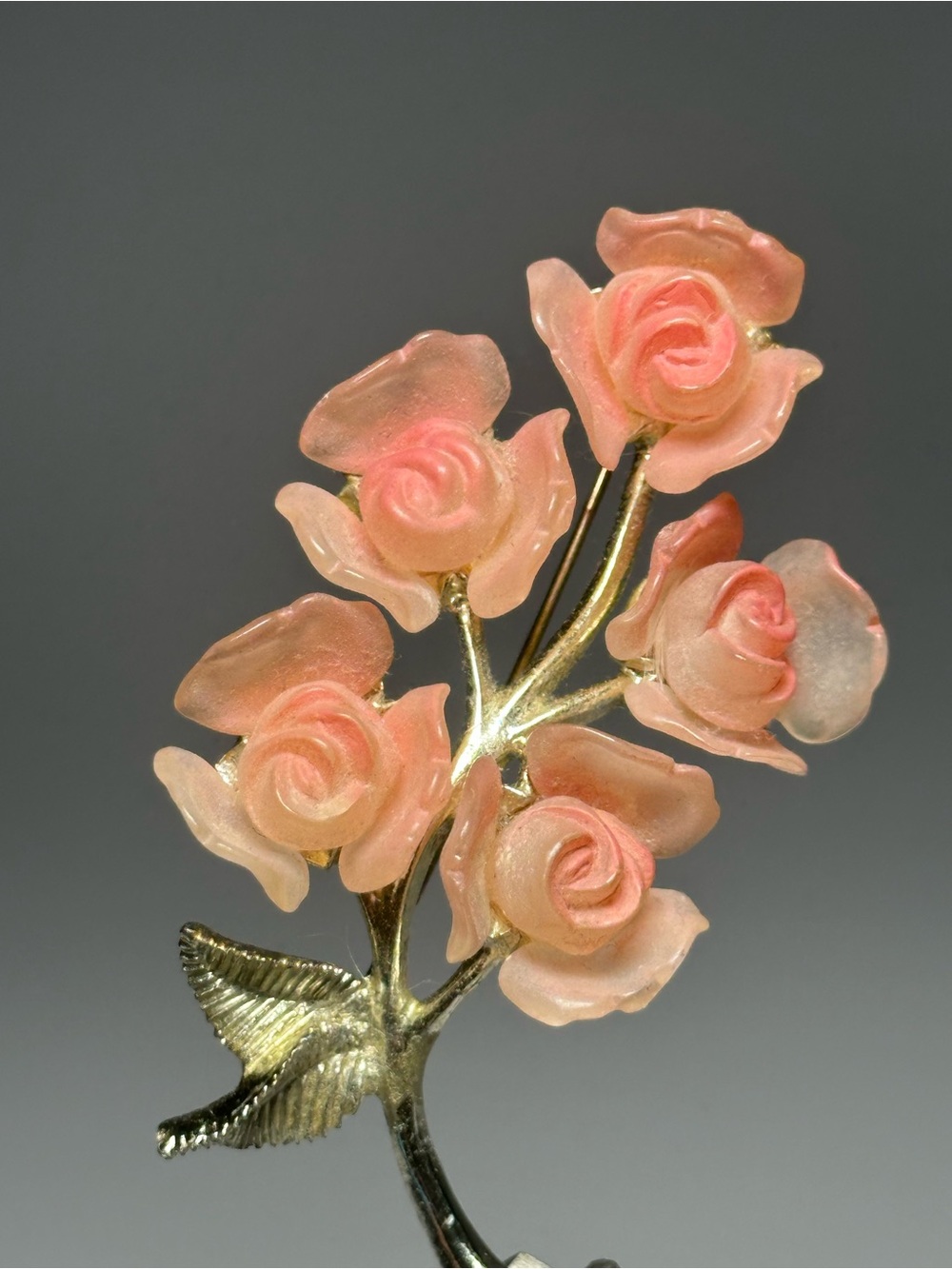 Stunning Vintage 1960’s Pink Rose Bouquet Flower Brooch Gold Tone